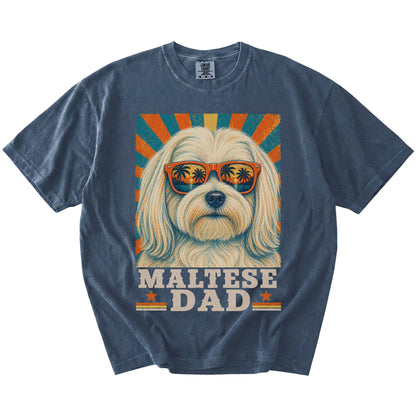 Retro Maltese Dad design on a Denim Comfort Colors T-shirt