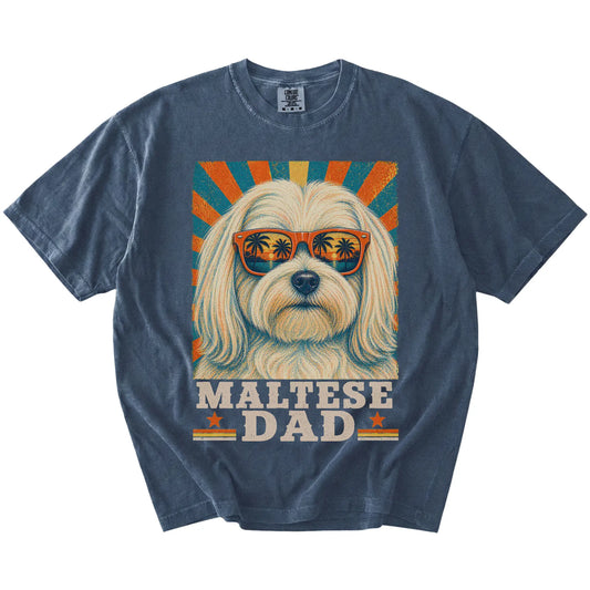 Retro Maltese Dad design on a Denim Comfort Colors T-shirt