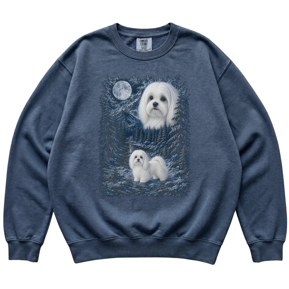 Maltese Forest Moon Sweatshirt in Denim
