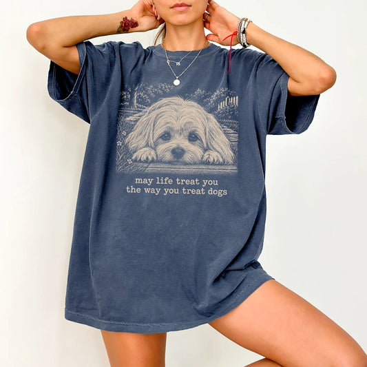 Maltese Karma Comfort Colors T-shirt in Denim — Studio Lifestyle