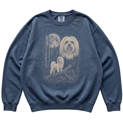 Denim Maltese Moonlit Forest Comfort Colors sweatshirt, flat view