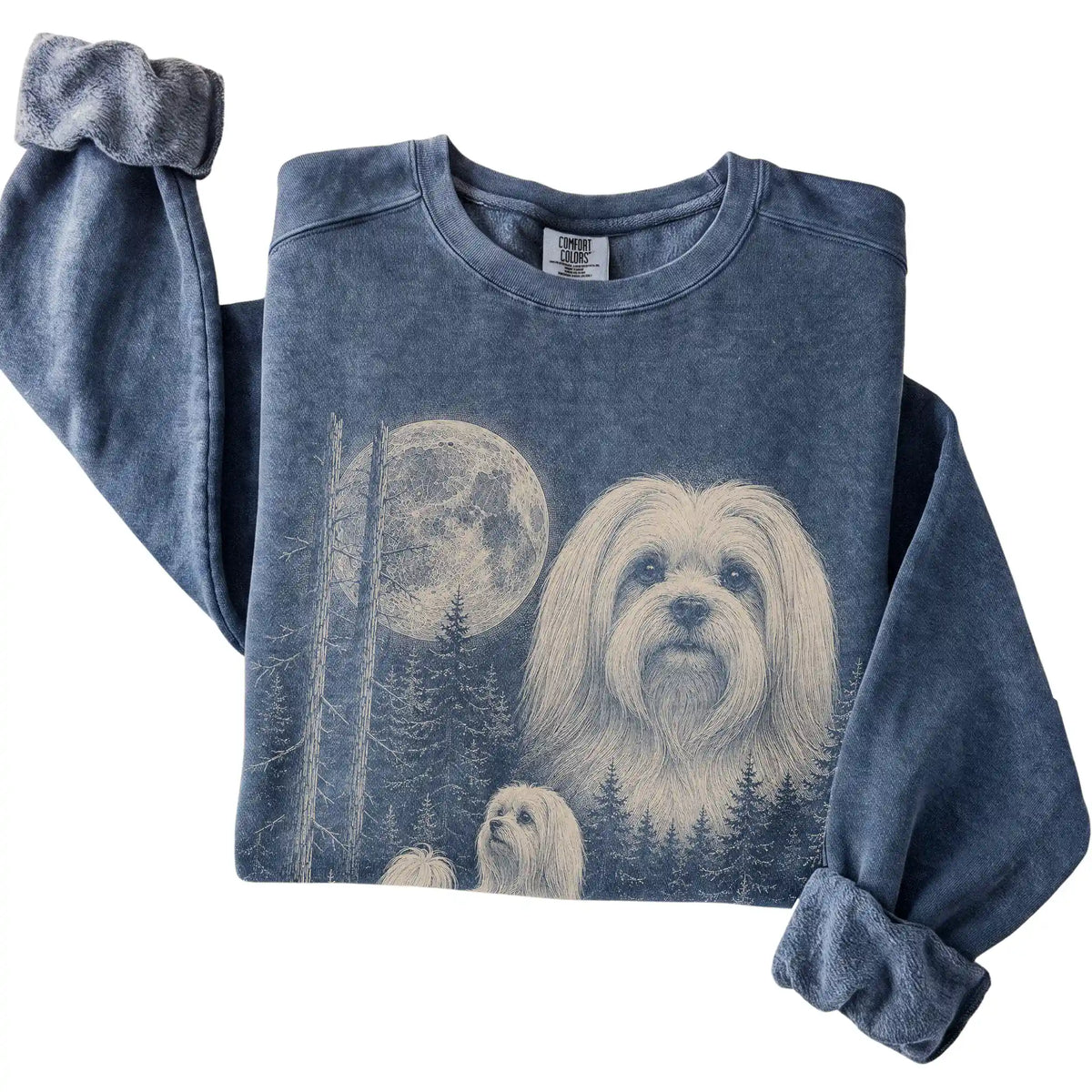 Denim Maltese Moonlit Forest Comfort Colors sweatshirt, folded view