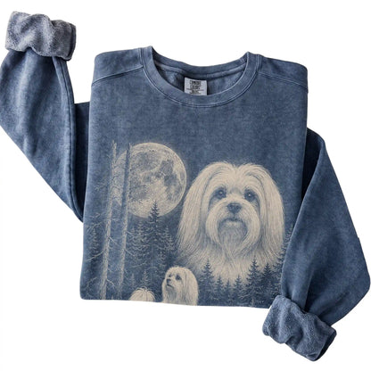 Denim Maltese Moonlit Forest Comfort Colors sweatshirt, folded view