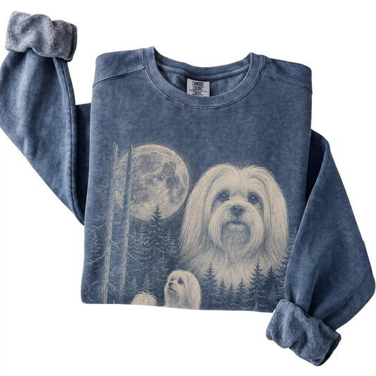 Denim Maltese Moonlit Forest Comfort Colors sweatshirt, folded view
