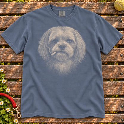 Maltese smoking design on a Denim t-shirt
