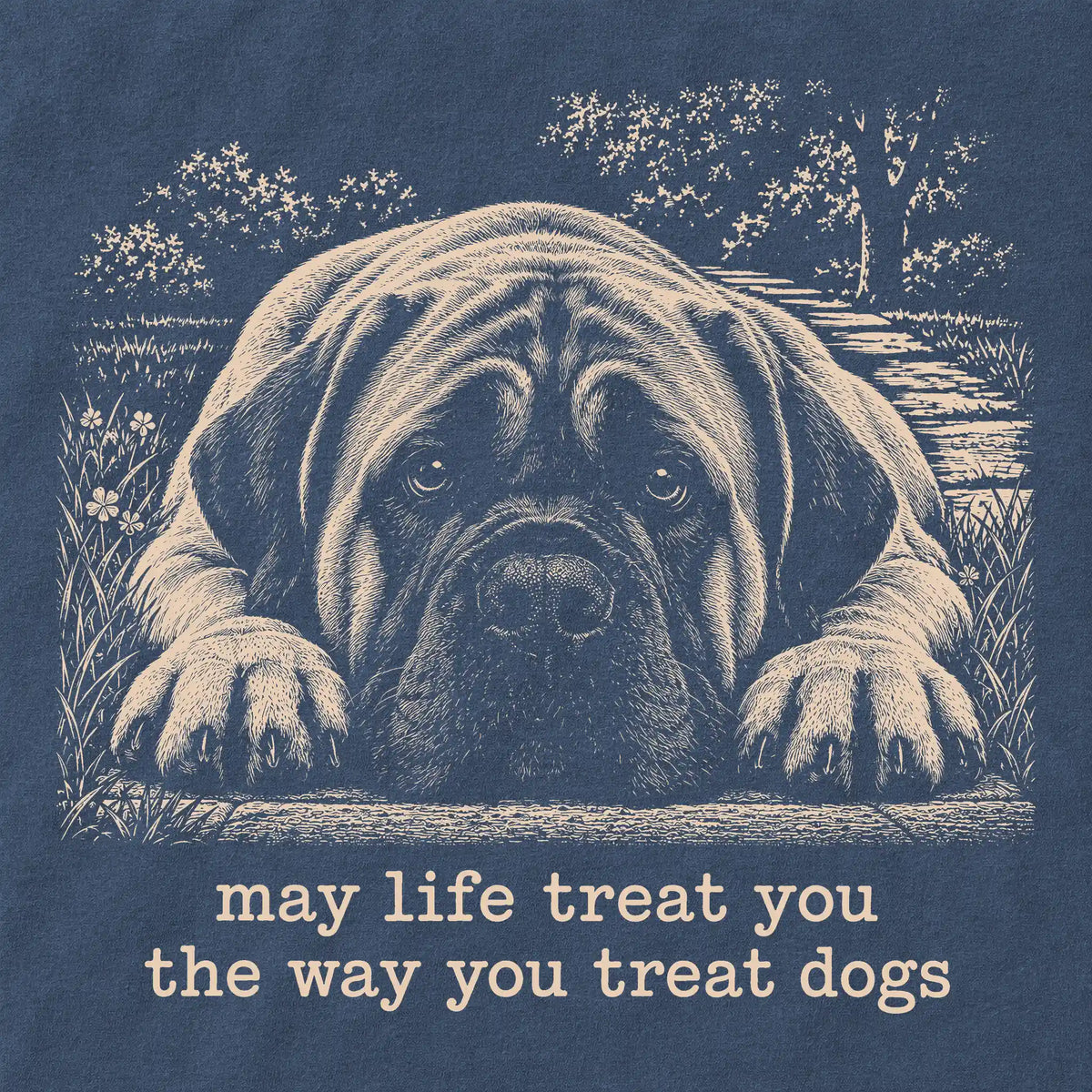 Mastiff Karma Comfort Colors sweatshirt in Denim — Design Detail