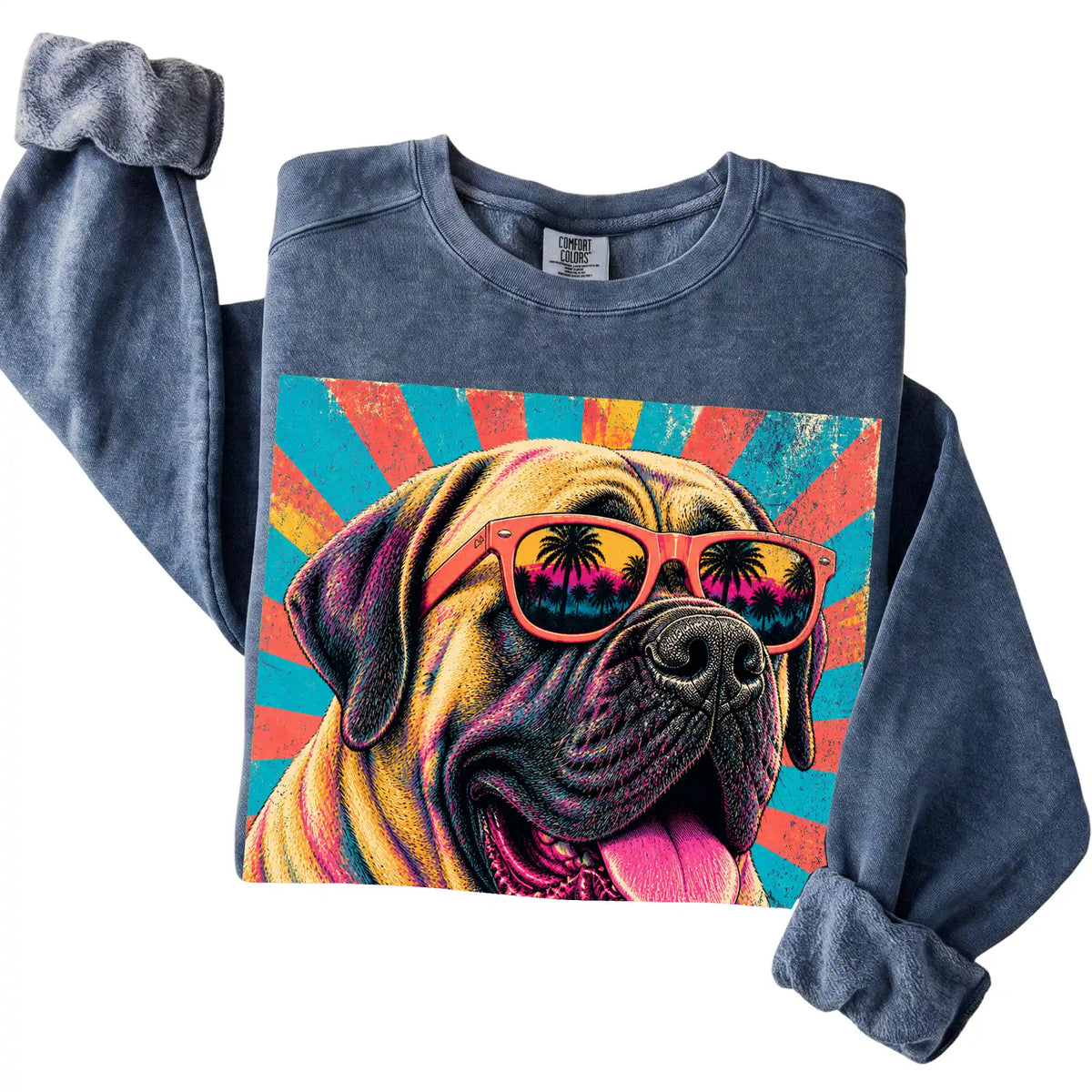 Folded Denim Comfort Colors sweatshirt with a Retro Mastiff Mama design