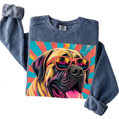 Folded Denim Comfort Colors sweatshirt with a Retro Mastiff Mama design