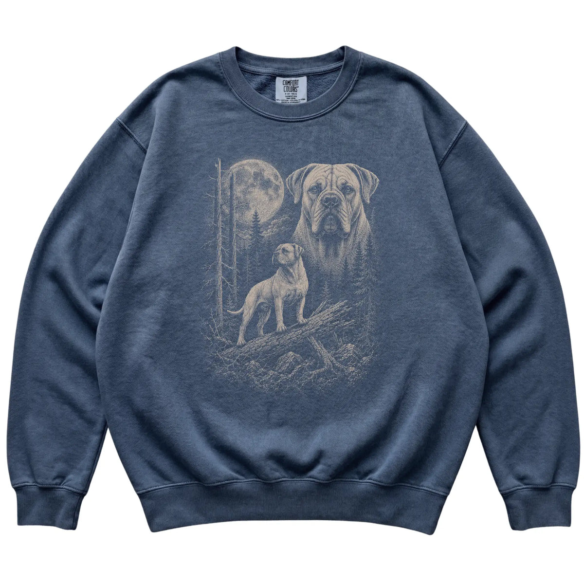 Denim Mastiff Moonlit Forest Comfort Colors sweatshirt, flat view