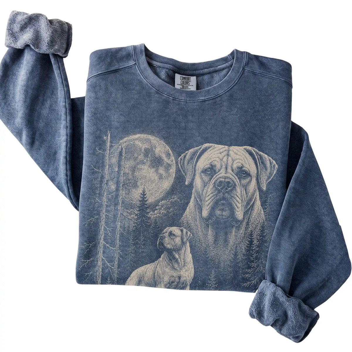 Denim Mastiff Moonlit Forest Comfort Colors sweatshirt, folded view