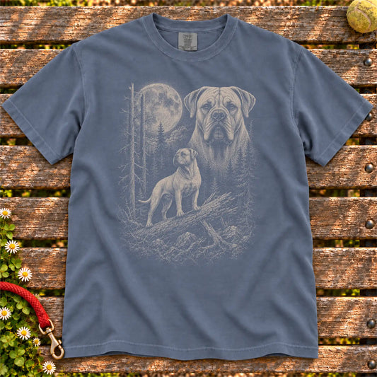 Mastiff Moonlit Forest design on a Denim T-shirt shown flat