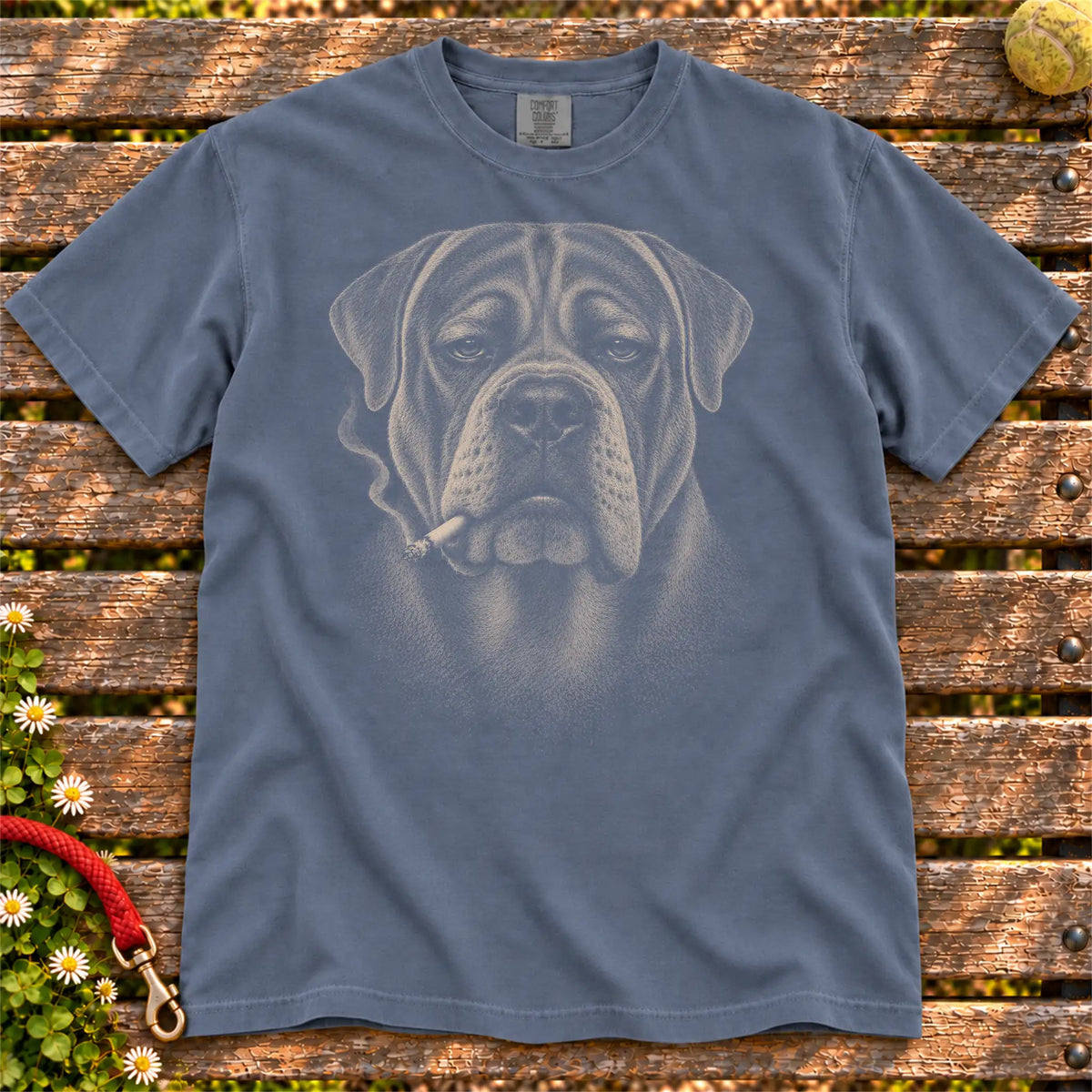 Mastiff smoking design on a Denim t-shirt