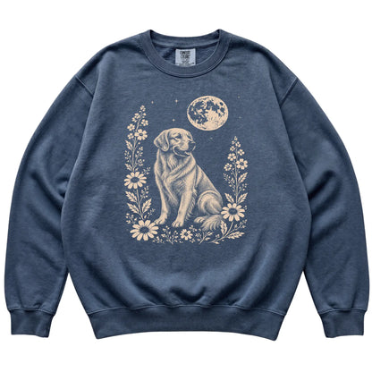 Denim Moon Flowers Golden Retriever Comfort Colors sweatshirt, flat view