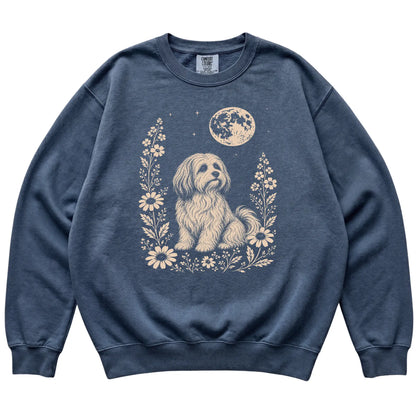 Denim Moon Flowers Havanese Comfort Colors sweatshirt, flat view