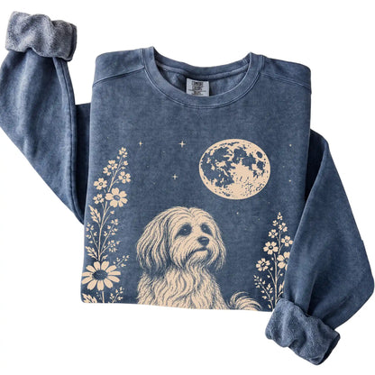 Denim Moon Flowers Havanese Comfort Colors sweatshirt, folded view
