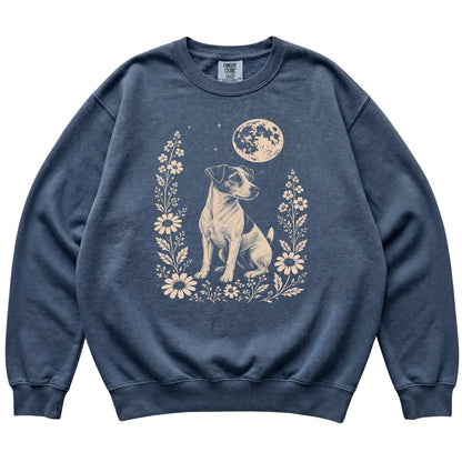 Denim Moon Flowers Jack Russell Comfort Colors sweatshirt, flat view