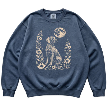 Denim Moon Flowers Weimaraner Comfort Colors sweatshirt, flat view
