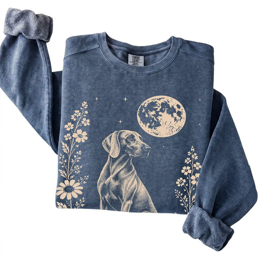 Denim Moon Flowers Weimaraner Comfort Colors sweatshirt, folded view