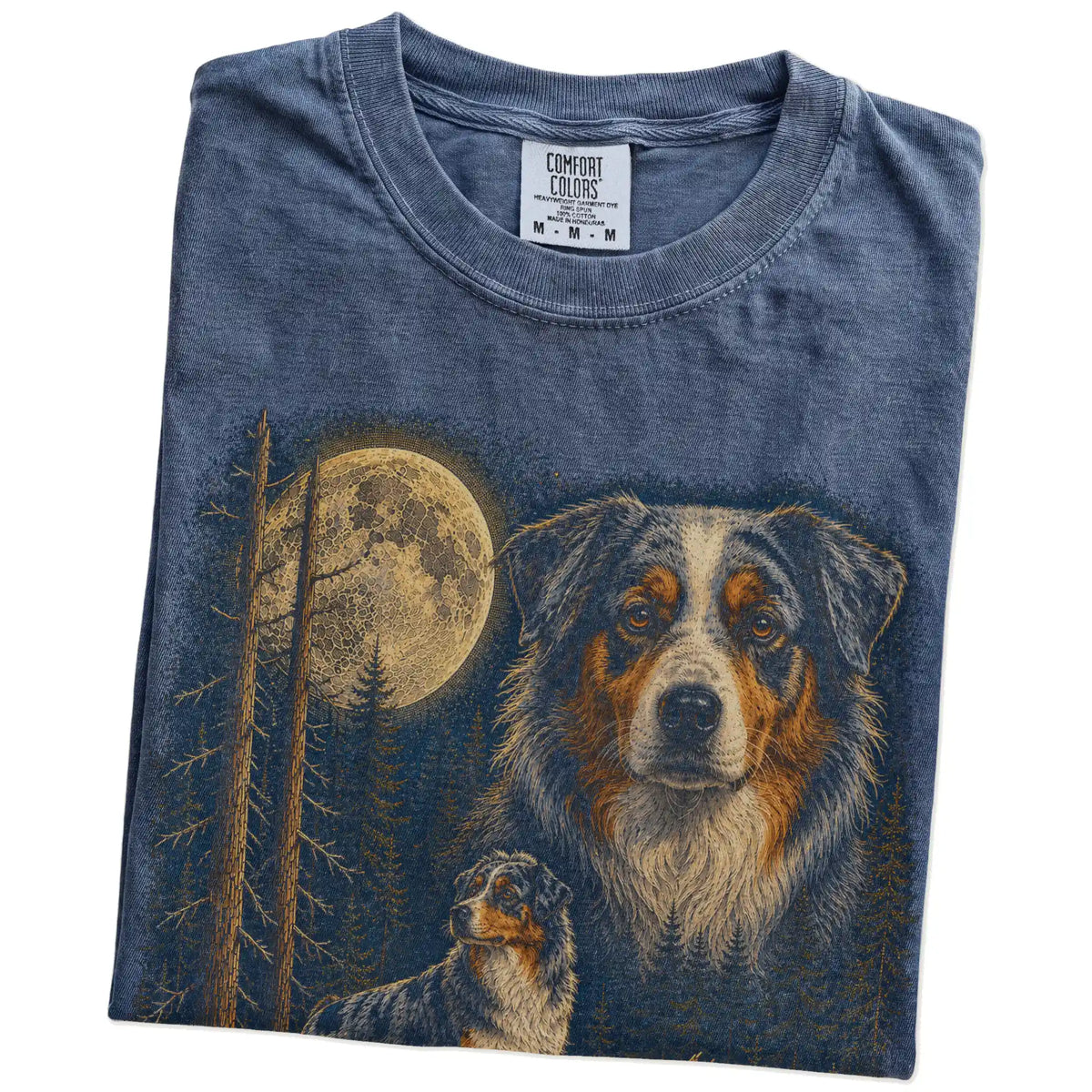 Denim Australian Shepherd Wildwood Moon t-shirt