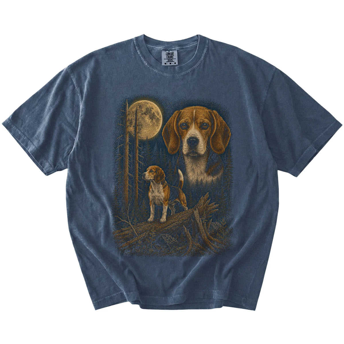 Beagle in a moonlit forest on a Denim t-shirt