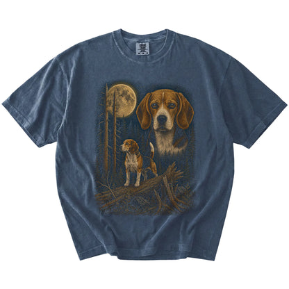 Beagle in a moonlit forest on a Denim t-shirt