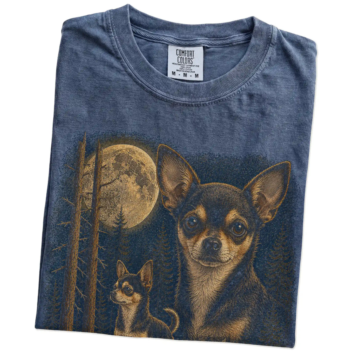 Denim Chihuahua Wildwood Moon t-shirt