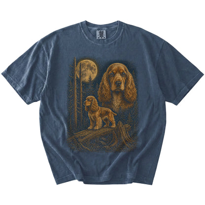 Cocker Spaniel in a moonlit forest on a Denim t-shirt