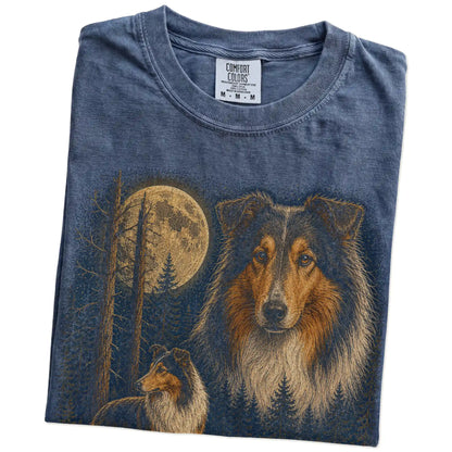 Folded Denim Collie full-color Moonlit Forest t-shirt