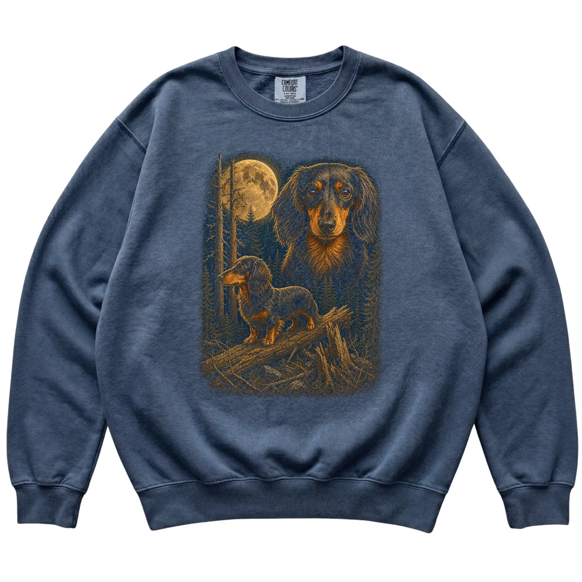 Dachshund Wildwood Moon Sweatshirt in Denim