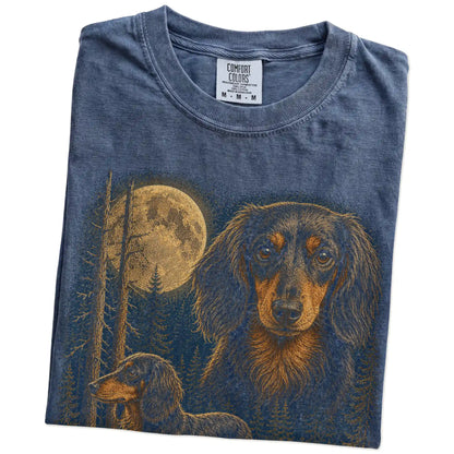 Folded Denim Dachshund full-color Moonlit Forest t-shirt