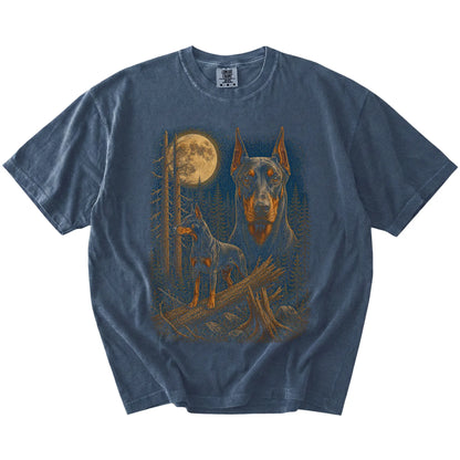 Doberman in a moonlit forest on a Denim t-shirt