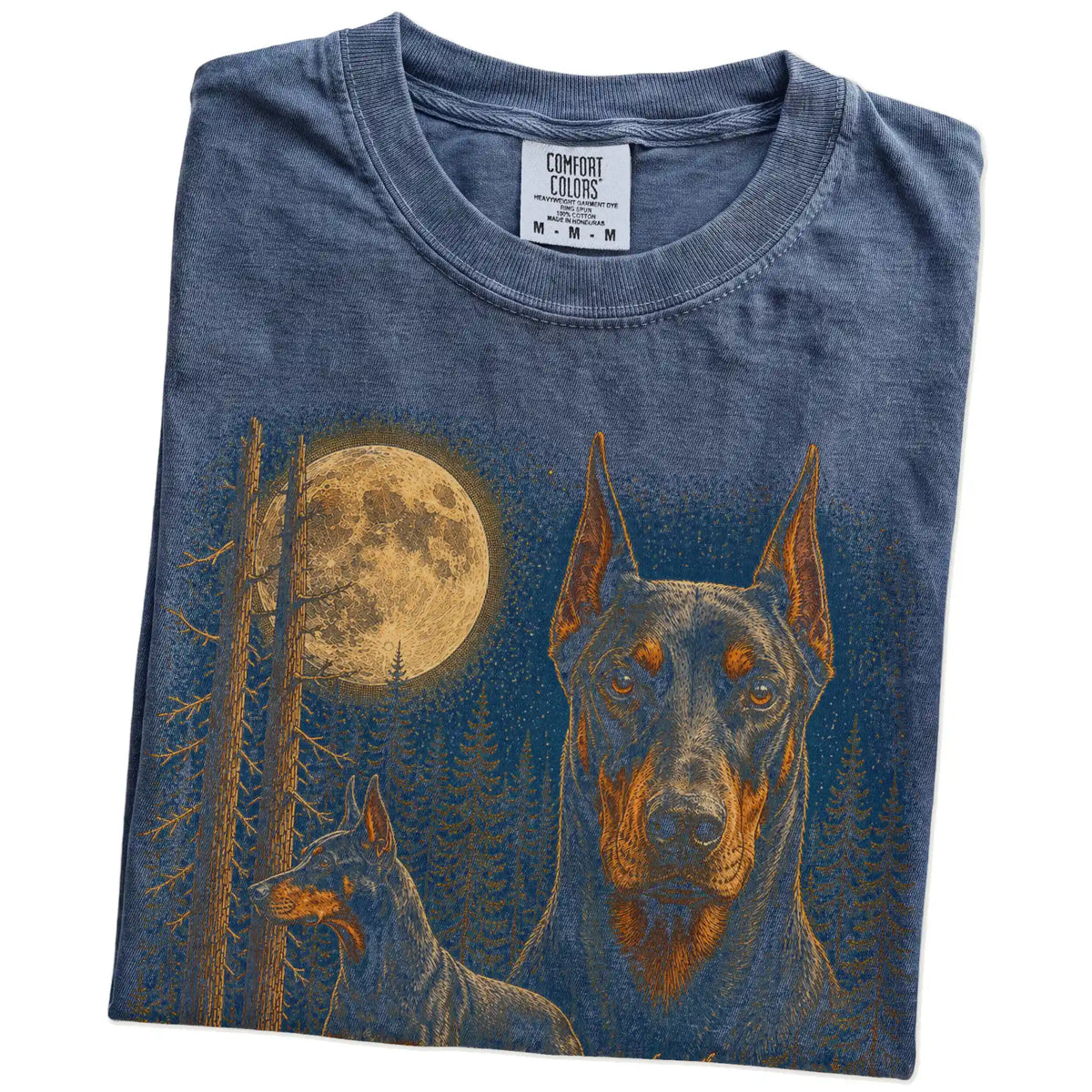 Denim Doberman Wildwood Moon t-shirt