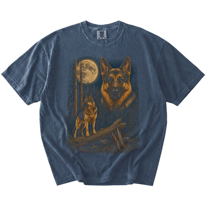 German Shepherd in a full-color moonlit forest on a Denim t-shirt
