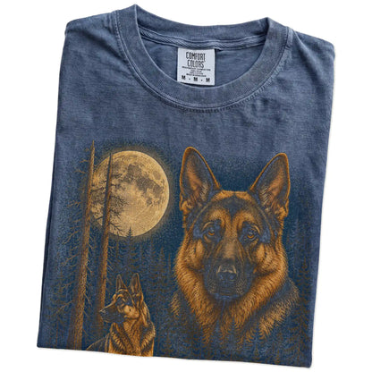 Folded Denim German Shepherd full-color Moonlit Forest t-shirt