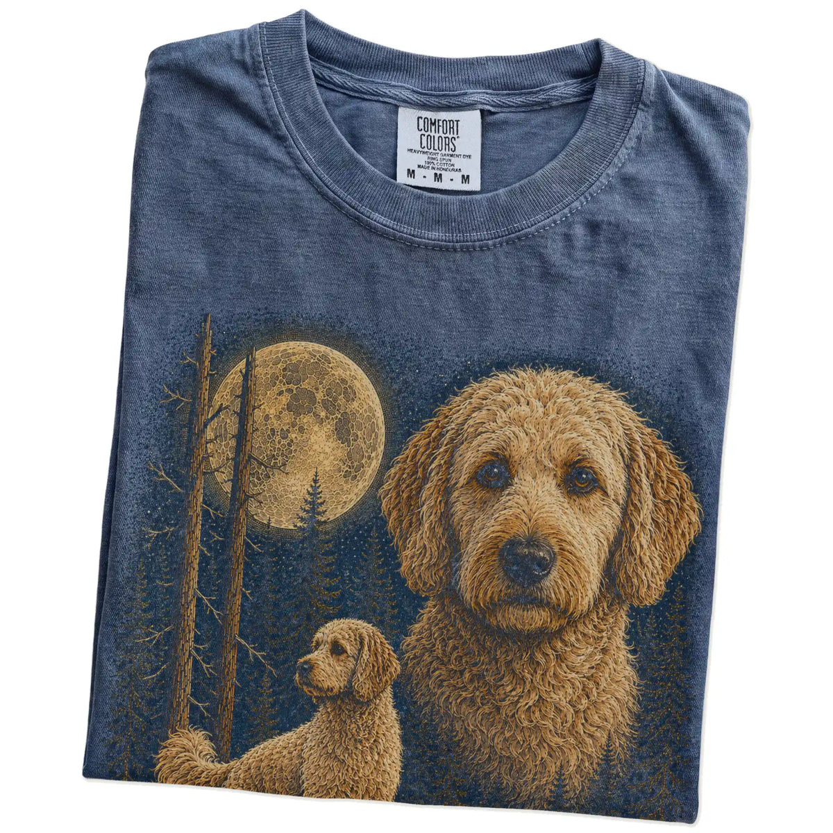 Denim Goldendoodle Wildwood Moon t-shirt