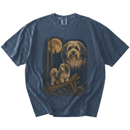 Havanese in a full-color moonlit forest on a Denim t-shirt