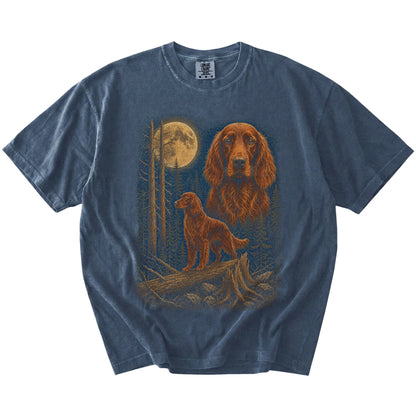Irish Setter in a full-color moonlit forest on a Denim t-shirt