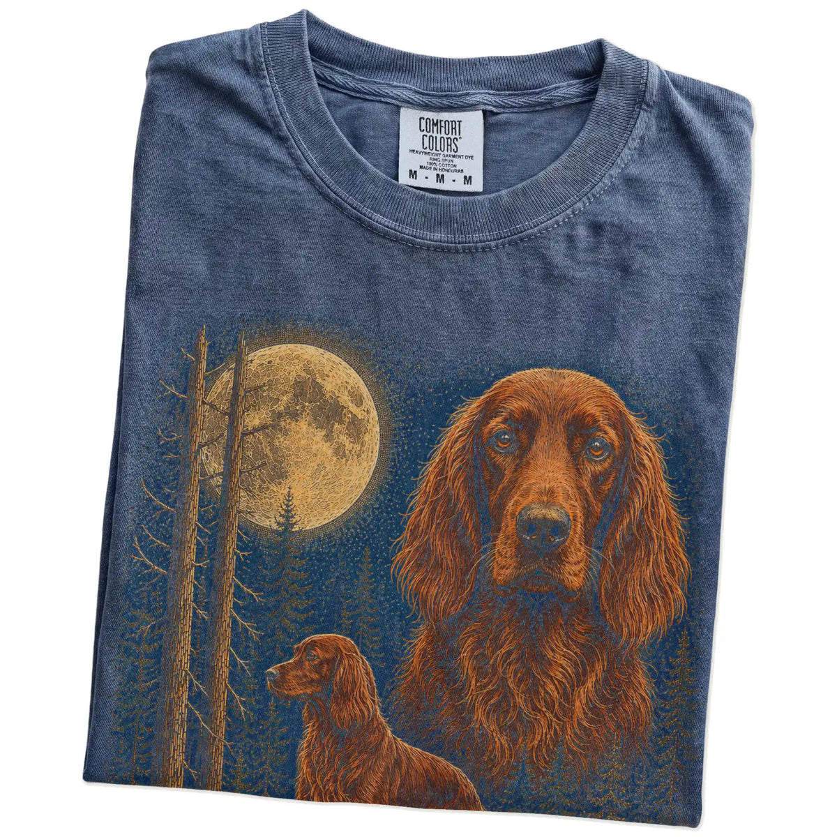 Folded Denim Irish Setter full-color Moonlit Forest t-shirt