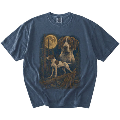 Pointer in a full-color moonlit forest on a Denim t-shirt
