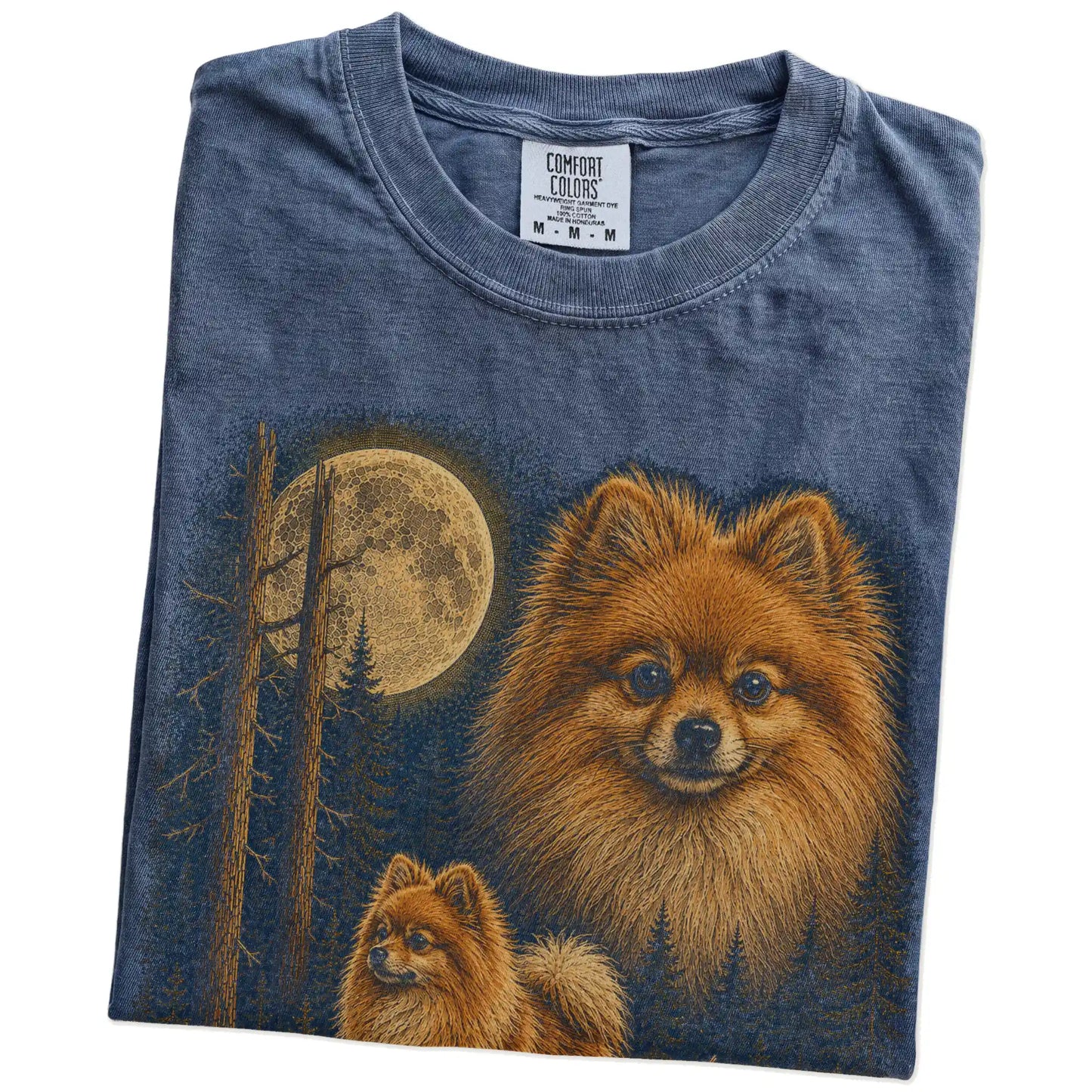 Folded Denim Pomeranian full-color Moonlit Forest t-shirt