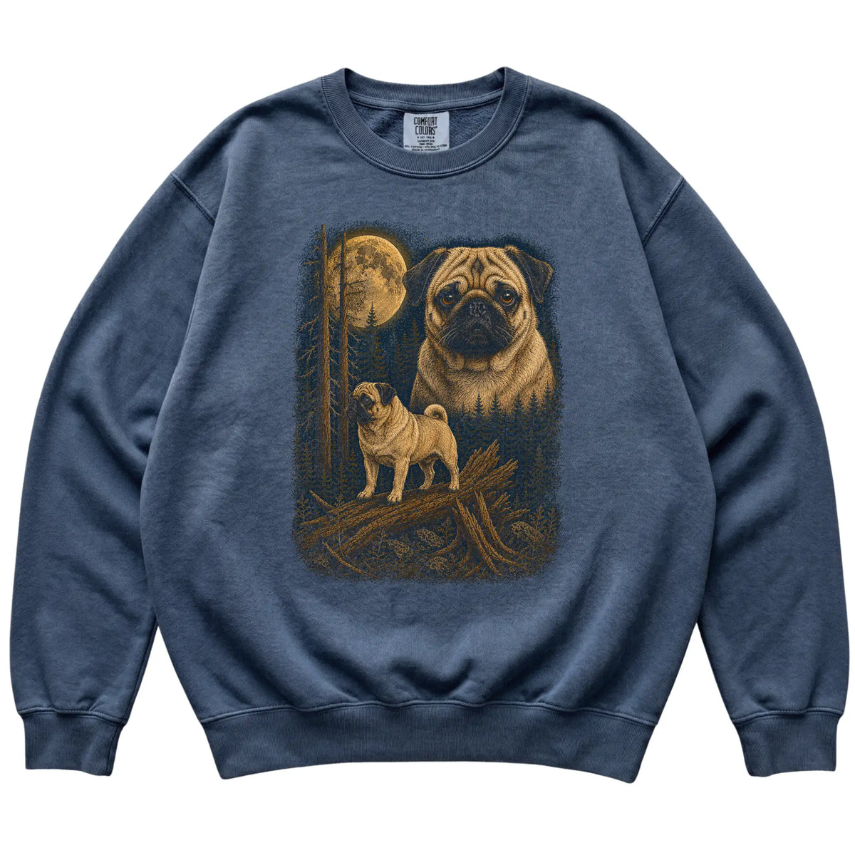 Pug Wildwood Moon Sweatshirt in Denim