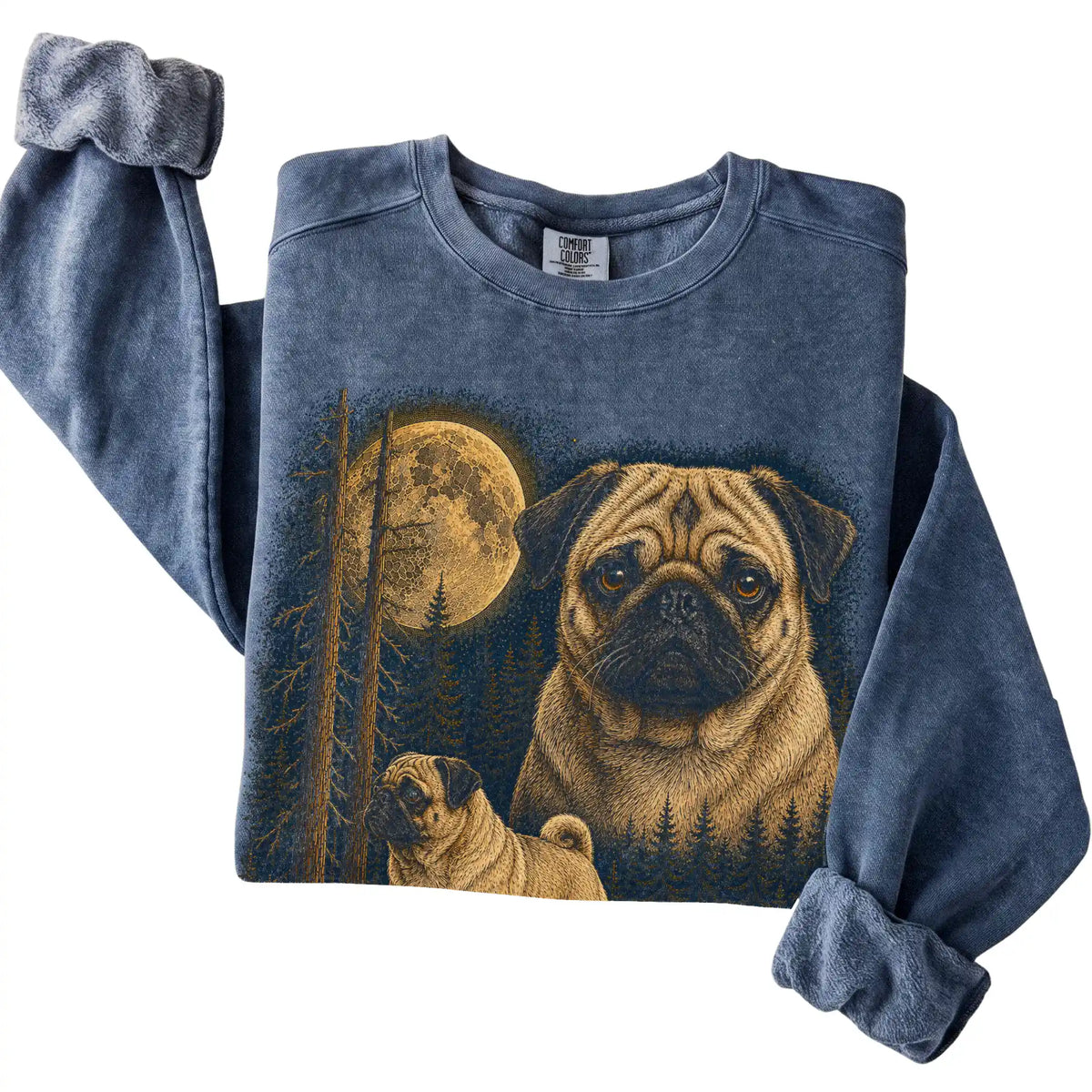 Pug Wildwood Moon Sweatshirt in Denim