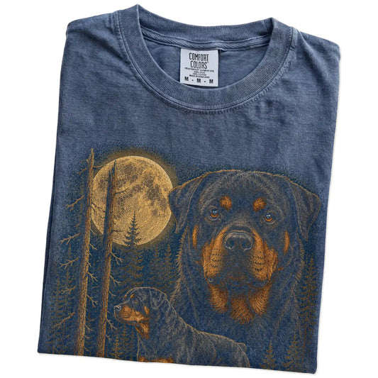 Denim Rottweiler Wildwood Moon t-shirt