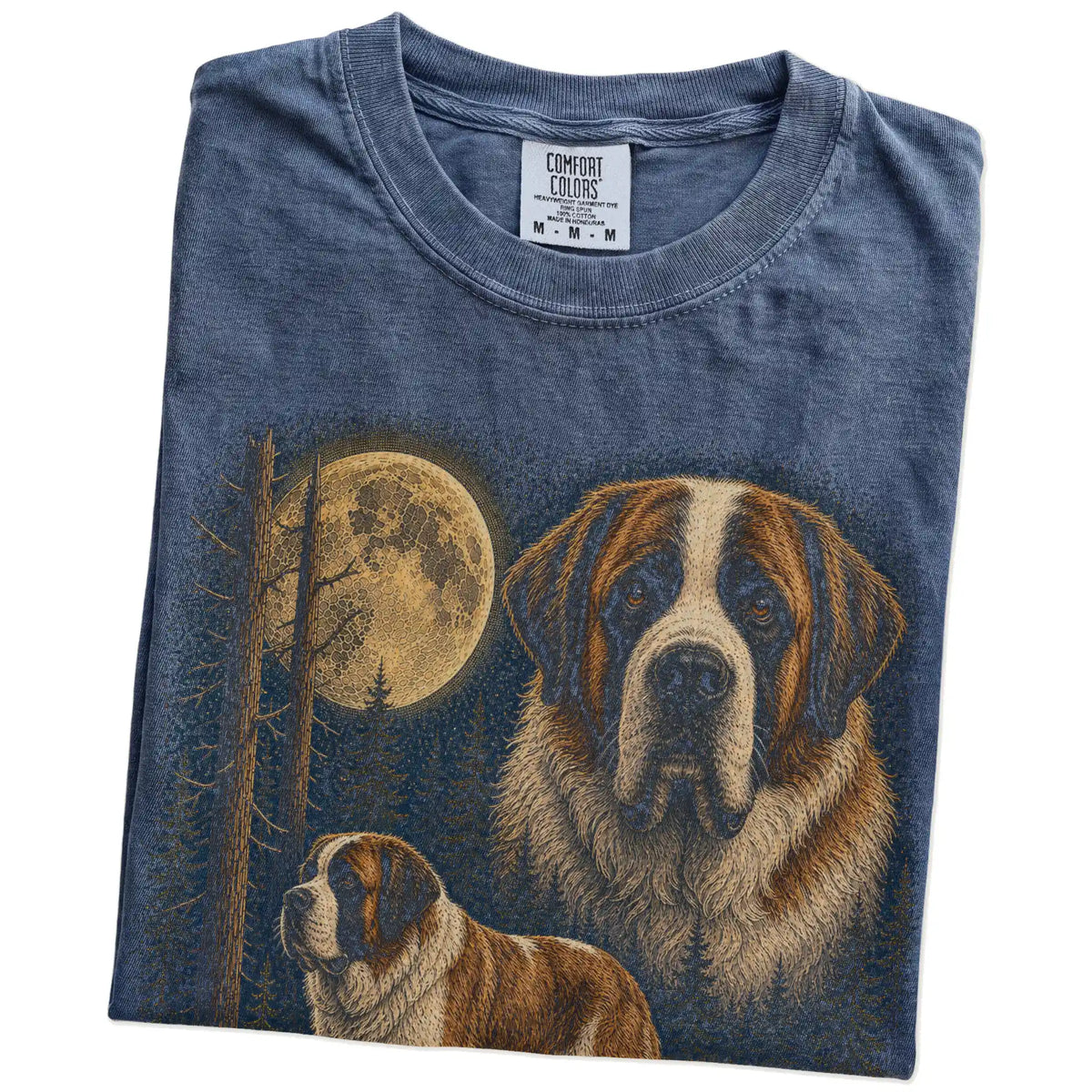 Folded Denim Saint Bernard full-color Moonlit Forest t-shirt