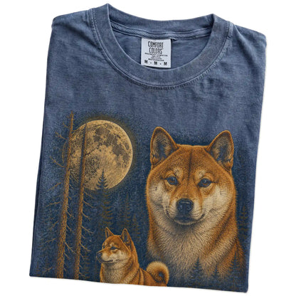 Folded Denim Shiba Inu full-color Moonlit Forest t-shirt