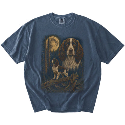 Springer Spaniel in a moonlit forest on a Denim t-shirt