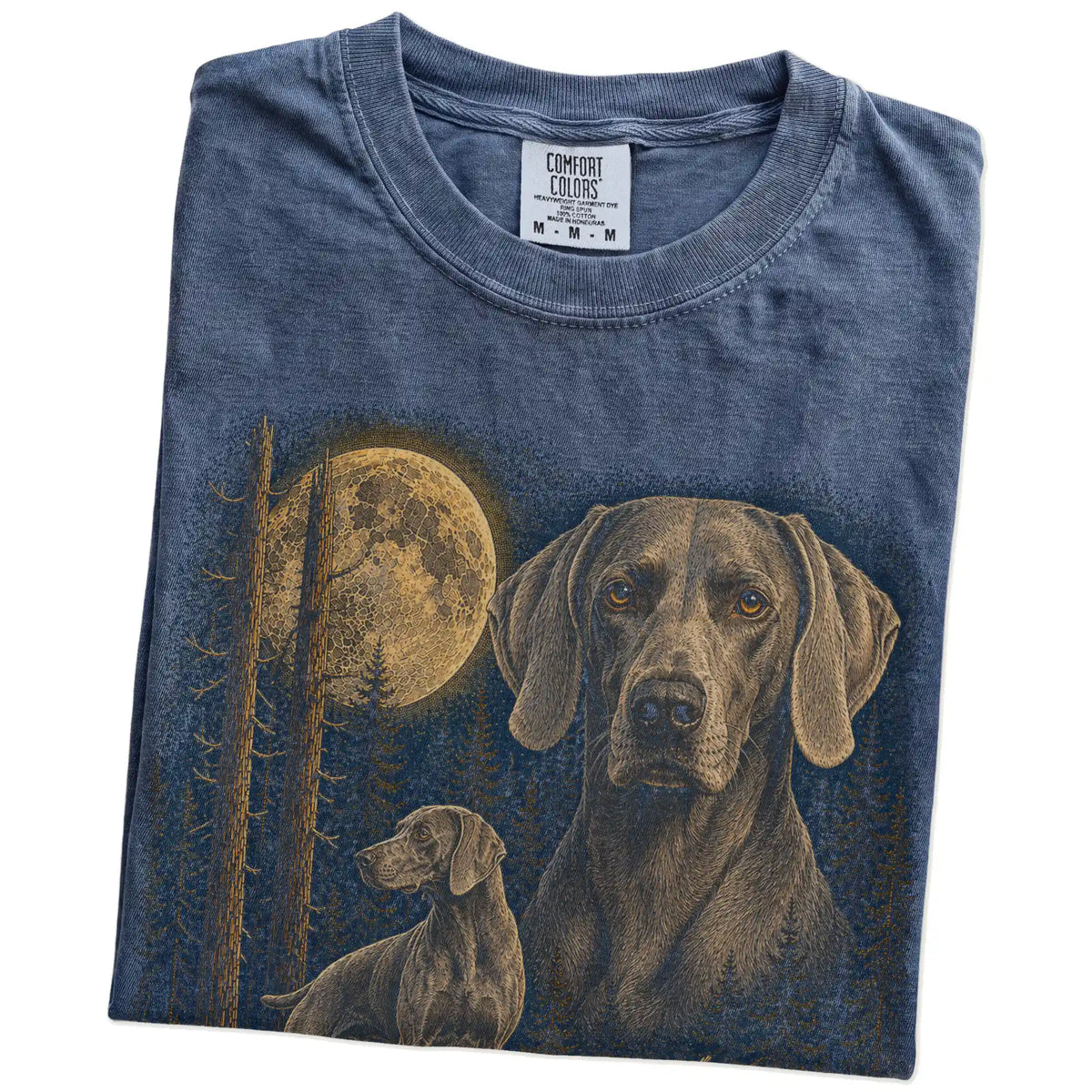 Folded Denim Weimaraner full-color Moonlit Forest t-shirt