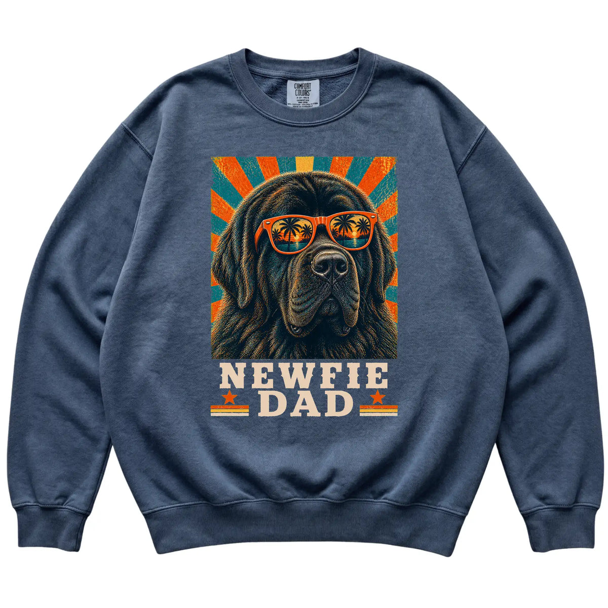 Retro Newfie Dad design on a Denim Comfort Colors sweatshirt