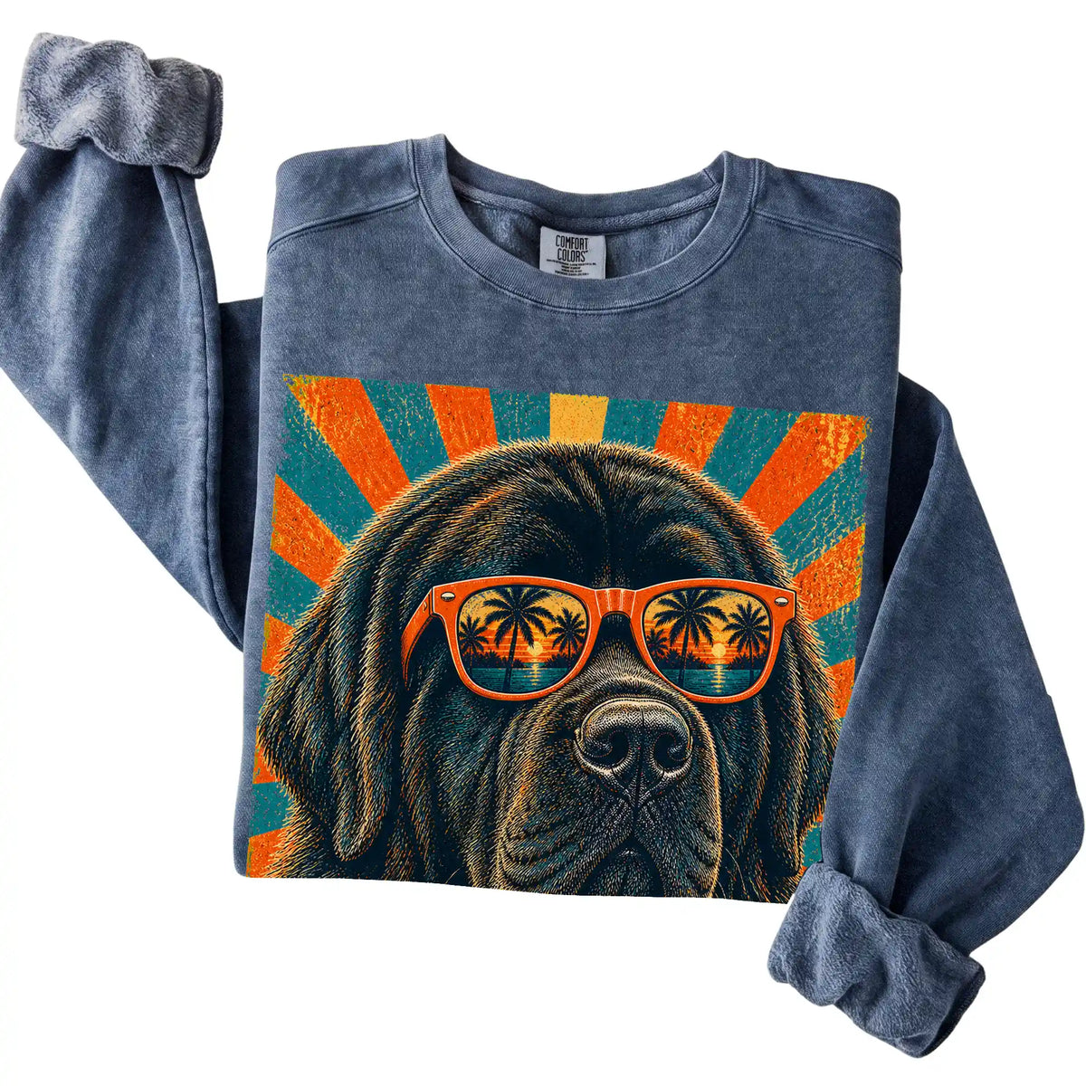 Folded Denim Comfort Colors sweatshirt with a Retro Newfie Dad design