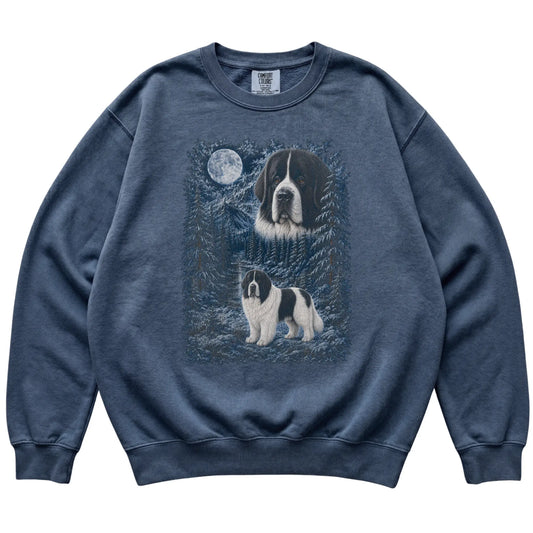 Newfie Forest Moon Sweatshirt in Denim